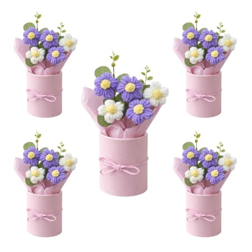 Image of VCR Handmade Blue Crochet Bouquet- Pack of 20 - Hand Woven Knitted Artificial Hand Knitted Bouquet Flower for Office Desk, Table, Car, Bedroom, Wedding & Special Occasions