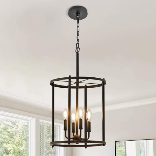 Luvkczc 4-Light Black Chandelier, Industrial Black Lantern Ceiling Light Fixtures with Rustic Metal...