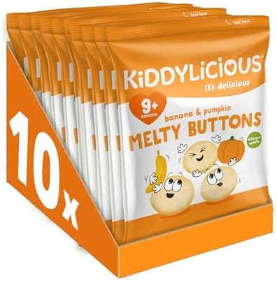 Kiddylicious Banana & Pumpkin Melty Buttons - Delicious Snacks for Kids - Suitable for 9+ Months - 10 Packs