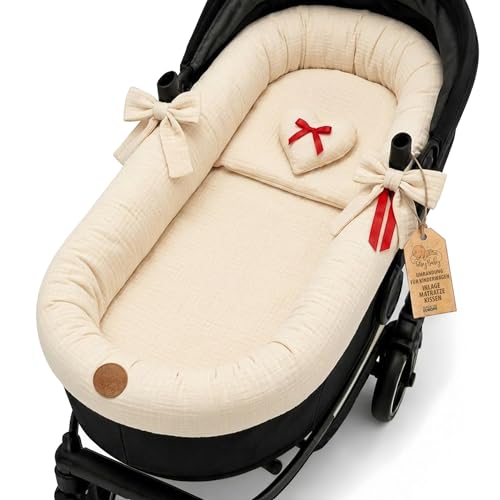 Housse de Nacelle Universelle en Mousseline de Coton – Habillage Respirant qui Habille et Protège la Poussette – Set 3 Pièces avec Coussin et Matelas...