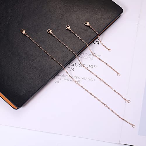4 Stück Halsketten Verlängerungsketten, Edelstahl, Goldkette, Halskettenverlängerung, Verlängerungsketten für Schmuck, Gold, Halskette, Armband, Fußkettchen (4 Größen, Roségold)