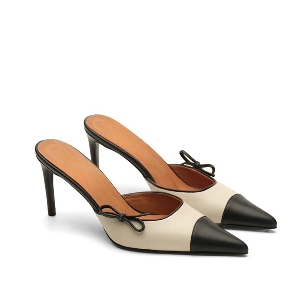 Donne Fiocco Mule Tacchi Punta A Punta Chic Kitten Tacco Stiletto Vestito Partito Pompe da Sposa
