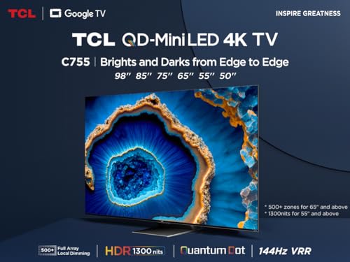 Image of TCL 85 Inch TV, 4K QD-Mini LED Smart TV, Google TV, Game Master 2.0 Dolby Vision IQ-Atmos HDR 1500 nits peak IMAX Enhanced 144HZ VRR - 85C755