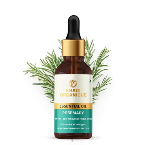 Image of Khadi Organique Rosemary Essential Oil for Hair & Skin | 100% Pure & Undiluted, Therapeutic Grade | Helps to Fight Acne & Scars, Controls Sebum, Stimulates Hair Growth | For Men & Women - 15 ml