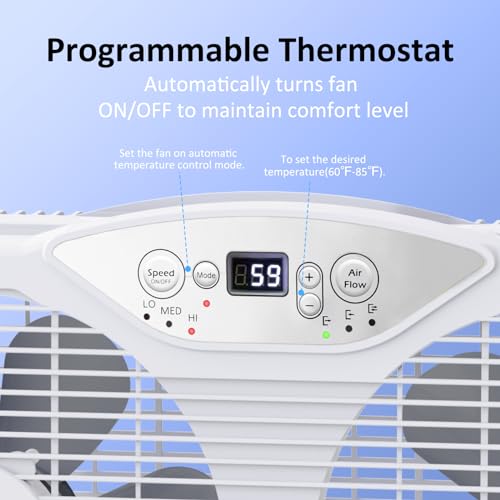 Image of shinic Twin Window Fan, 9-Inch Blades Reversible Airflow, Thermostat Control, 3 Speeds, 3 Functions, 23.8 inch-37 inch Expandable Width, Window Exchaust Fans for Home Bedroom, ETL Certified