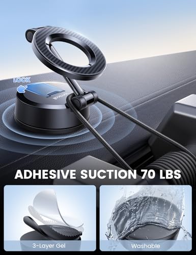 Image of Lamicall for Magsafe Car Mount Dashboard Windshield 70LBS Powerful Suction | Strongest Magnetic Phone Holders for Your Car 360 Rotation Adjustable for iPhone 17 Pro Max Smartphone Truck - Carbon Fiber