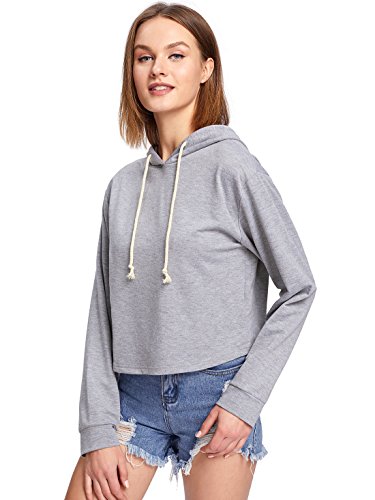 MAKEMECHIC Women's Casual Long Sleeve Pullover Hoodies Crop Tops Sweatshirt A Grey M