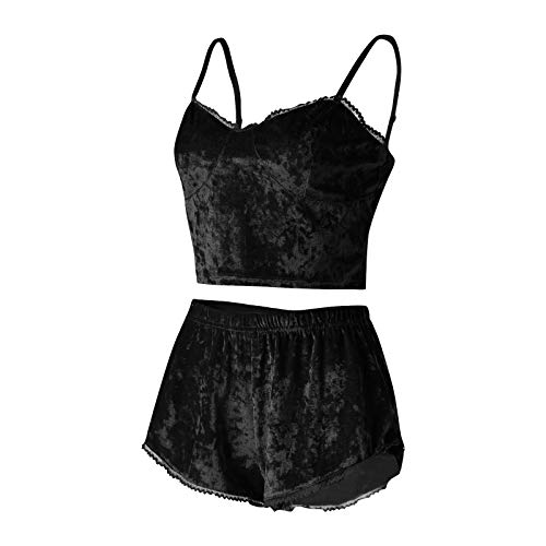 Image of RUEWEY Women Sexy Strappy Babydoll Lingerie Satin Pajama Set Camisole with Shorts 2 Piece Sleepwear