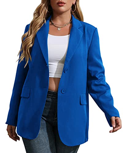 Womens Plus Size Casual Blazer Jackets Long Sleeve Open Front Buttons Work Office Lapel Blazers with Pockets 00-Blue