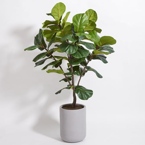 CG Hunter Faux Fiddle Leaf Fig Tree, Premium Artificial Indoor Plant Stands 5’ Tall, Lifelike-Leaves & Hand Painted Trunk Faux-Fiddle Leaf Fig Tree Appearance, Taupe Planter Pot Included