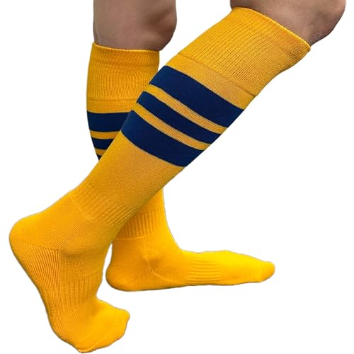 COUVER Men's Cushioned Knee High Sports Striped Socks