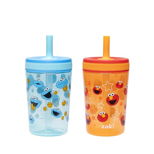 Image of Zak Designs Sesame Street Kelso Toddler Tumblers For Travel or At Home, 15oz 2-Pack Durable Plastic Sippy Cups With Leak-Proof Design is Perfect For Kids (Elmo and Cookie Monster)