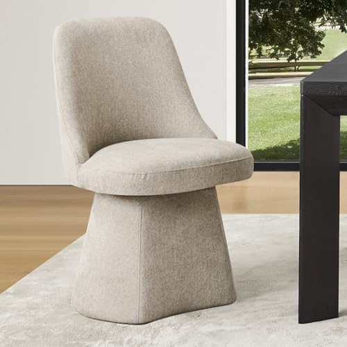 Image of KISLOT Swivel Dining Chairs Set of 1, Upholstered Mid Century Modern Deskchair with High Back, Linen Fabric Kitchen Chairs for Dining Room, Bedroom, Dressing Room, Khaki