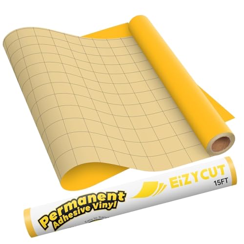 EIZYCUT Permanent Adhesive Vinyl Roll - 12 x 15ft Matte Yellow Sticker Vinyl for All Cutting Machines for Signs Decals Home & DIY Projects
