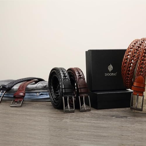 Image of DOOPAI Men's Braided Leather Dress Belt, Adjustable