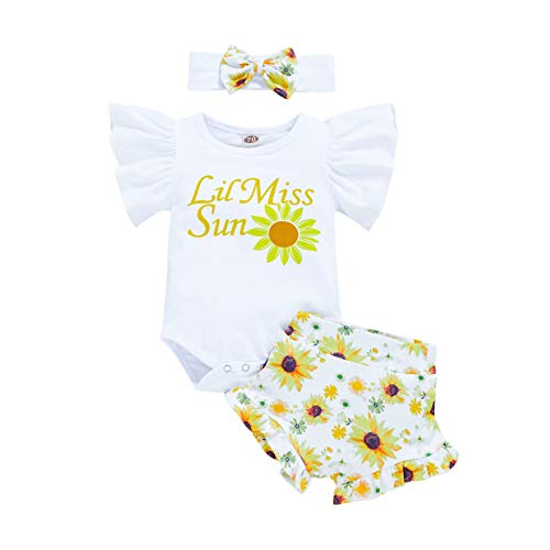Image of Newborn Baby Girls Clothes Ruffles Summer Romper Floral Bottoms Shorts 3pcs Outfits
