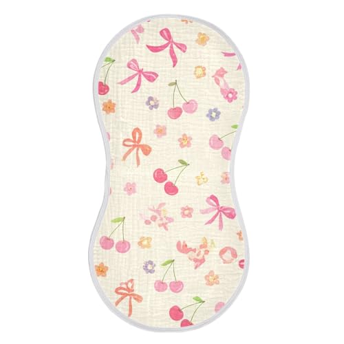 2 Pack Baby Burp Cloths, Soft Absorbent Burping Cloths for Babies, Cotton Milk Spit Up Rags, Large Size for Newborns, Baby Boys and Girls (Pink Cherry Pattern)2