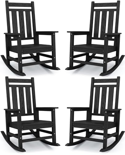 Image of KINGYES Oversized Outdoor Rocking Chair Set of 4, HDPE Patio Rockers, Black