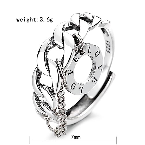 Bague chaîne coréenne argent S925 avec message LOVE cadeau idéal