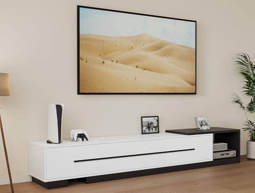 Extendable TV Stand, Modern Media Console with 3 Large Drawers