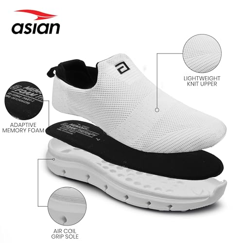 Image of ASIAN Wonderwalk-21 Walking Shoes for Men | Lightweight, Air Cooled Upper & Memory Foam Insole | Slip-On Sneakers for Walking, Travel & All-Day Comfort