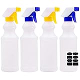 Plastic Spray Bottles Leak Proof, 4 Pack16 Ounce Spray Bottles for Cleaning Solution, Empty Spray Bottle, Heavy Duty Spray Bottle with Funnel and Chalkboard Labels
