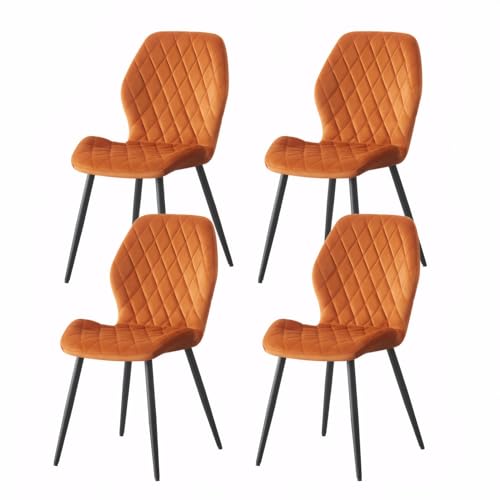 Weegstok Velvet Dining Chairs Set of 4 Kitchen Chairs Dining Room Lounge Reception Chairs with Metal Legs for Living Room Bedroom,Orange