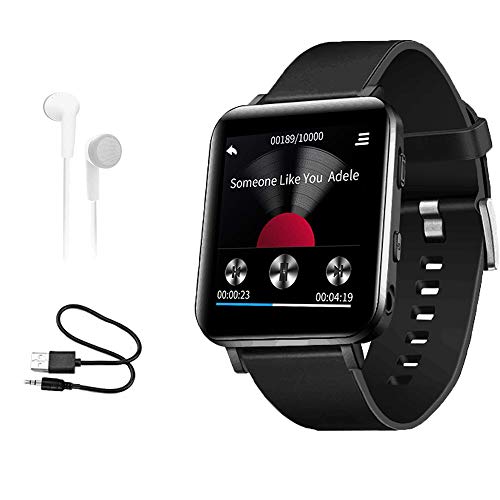 CCHKFEI 16GB MP3 Player with Bluetooth, Sports Watch MP3 Player with Touch Screen,HiFi Lossless Sound Music Player with Sport Pedometer Headphones for Running Joging Workout-Black