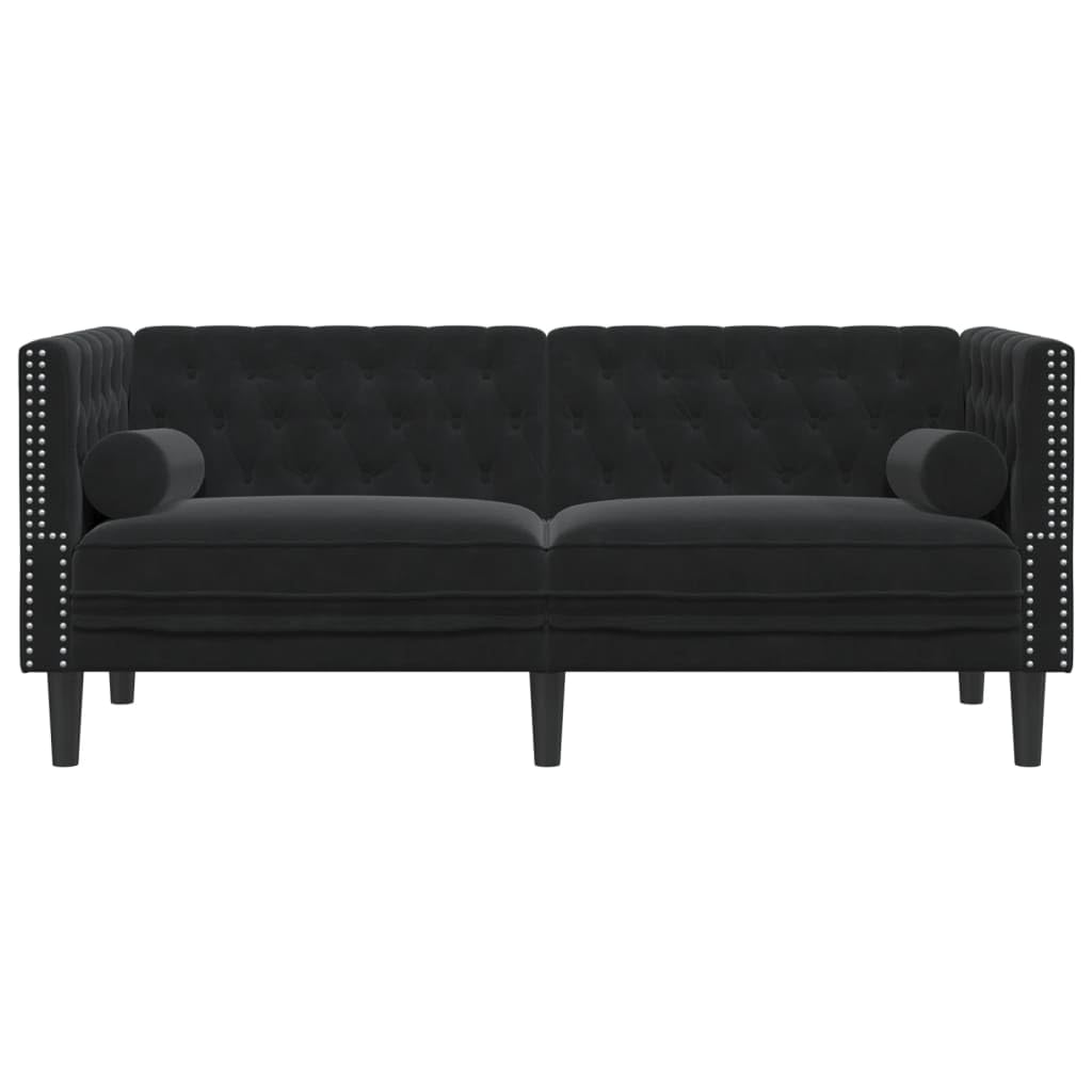 Canapé 2 Places, Causeuse de Salon Fauteuil Sofa 2 Places Chesterfield avec traversins Noir Velours 174 x 74,5 x 70,5 cm