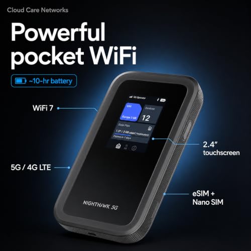 Image of NETGEAR Nighthawk 5G Mobile Hotspot M7 | eSIM or SIM | Portable WiFi 7 Router for Travel in 140+ Countries | 5G /4G LTE | 3.6Gbps Speed | Cloud Care Networks Powered by AT&T, T-Mobile, Verizon (MH7150)