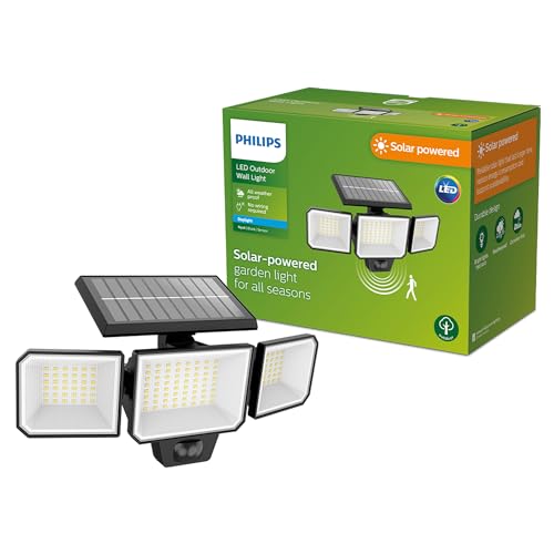 Philips Outdoor Solar Nysil Wand-Sicherheitslicht 8,7W, Tageslicht- und Bewegungssensor, 5000 Kelvin, IP44 wetterfest, schwarz