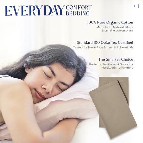 Image of Mayfair Linen Organic Cotton Queen Pillow Cases Set of 2 (21 inch x 32 inch), Taupe