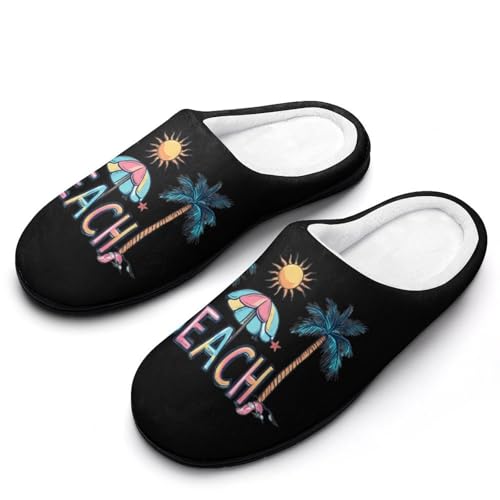Life Cute Beach Women's Cotton Slippers Indoor Outdoor Slip-on Warm House Shoes with Anti-Skid Rubber Sole