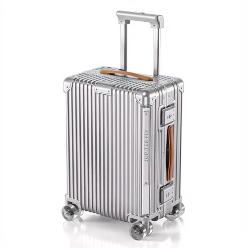 Varyleap Carry On Luggage with Spinner Wheels and TSA Approved PC Hard Shell Suitcase with Aluminum Frame Zipperless Lightweight Luggage for Business Travel (Silver 20in)