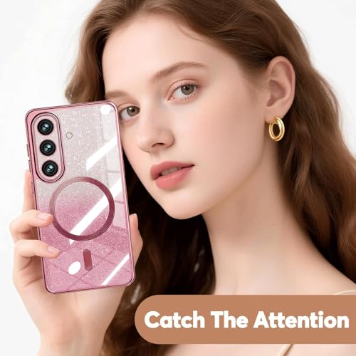 Image of Misscase for Samsung Galaxy S26 Case Compatible with MagSafe,Built-in Camera Lens Protector Full Protection Soft TPU Anti-Scratch Anti-Fingerprint Magnetic Glitter Slim Case Cover Pink