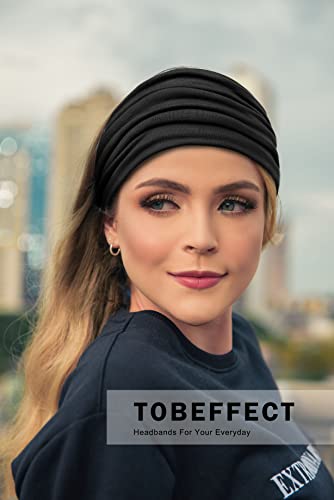 Image of Tobeffect Wide Headbands for Women, 7'' Extra Large Black Turban Headband Twisted Knot Hairband Hair Accessories, 6 Pack