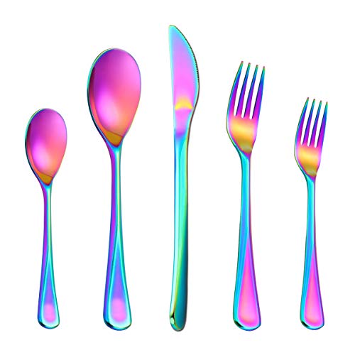 Rainbow Silverware Set for 4, Lekoton 20 Piece Modern Flatware Utensil Set for 4, Include Dinner Knife,Dinner Forks,Dinner Spoons,Salad Forks,Teaspoons, Dishwasher Safe
