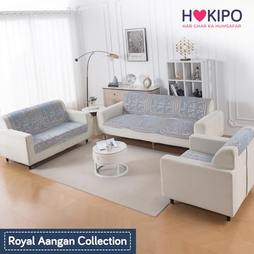 Image of HOKIPO Neel Baari Premium Chenille Jacquard Sofa Cover 6 Seater Set - Washable 3+2+1 Sofa Panel for Seat & Back | 'Royal Aangan Series' (IN-1008 * 2 + IN-1007 * 2 + IN-1006 * 2-L3)