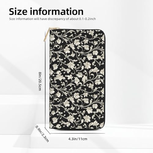 White Flowers Print Wallet Women Men, Long PU Leather Wallets for Women, Cute Womens Travel Wallet Purse Pouch with Zipper Pocket3