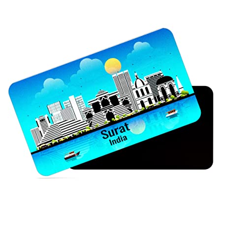 Image of dhcrafts Rectangular Rubber Fridge Magnet /Magnetic Card Blue India Surat Design Pack of 1 (8.6cm x 5.4cm)