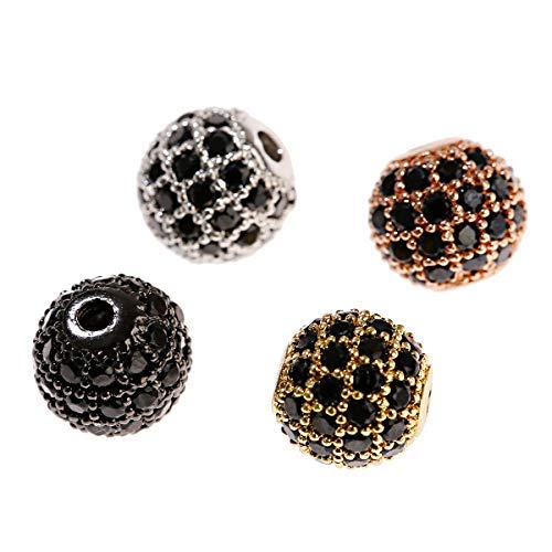 DOUVEI 10 Pcs Black CZ on Mix Color Balls 8mm Rack Plating Brass Cubic Zirconia Spacer Beads, Platinum Micro Pave Cubic Zirconia Disco Ball Charms Round Spacer Loose Beads