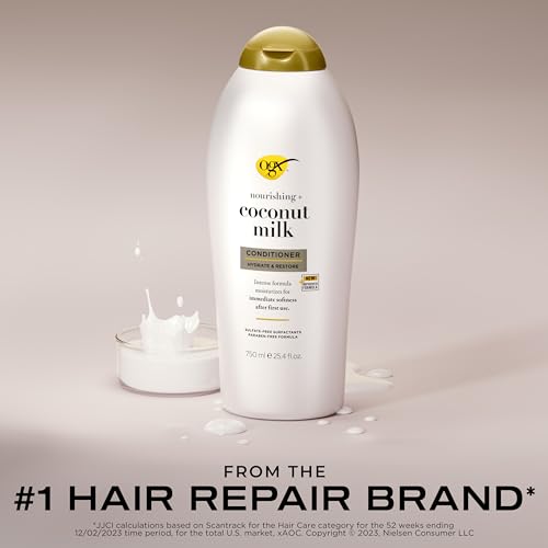 OGX Nourishing + Coconut Milk Moisturizing Conditioner for Strong & Healthy Hair, with Coconut Milk, Coconut Oil & Egg White Protein, Paraben-Free, Sulfate-Free Surfactants, 25.4 fl oz - image 3