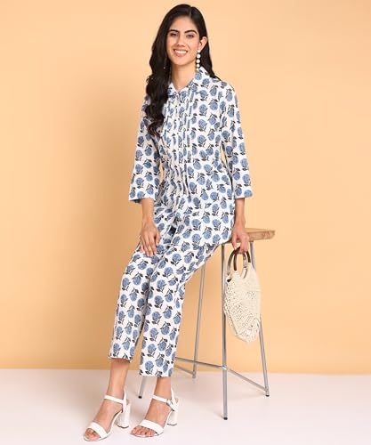 Image of BLOCKS OF INDIA Coords Set in Pure Cotton Pintucks Hand Block Print