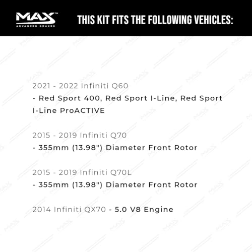 Image of Max Advanced Brakes Front & Rear Brake Kit Compatible With 2014 2015 2016 2017 2018-2023 Infiniti Q50 M37 Q60 Q70 FX50 Replacement Cross Drilled Disc Brake Rotors and Ceramic Brake Pads