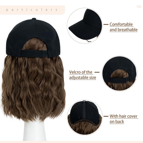 8 Inch Baseball Cap With Hair Extensions BOB Synthetic Hair With Attached Black Hat With One Piece Hair Extensions For Women - Image 3