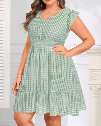 Image of Talisea Women's Plus Size Summer Dress - Casual V-Neck Flutter Sleeves A-Line Short Sun Dress with Pockets for Beach Vacation