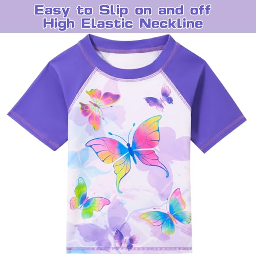 Image of WAWSAM 2 Pieces Girls Rash Guard Toddler Swimsuit Girl Swimsuit Short Sleeve Bathing Suit for 3-6 Years