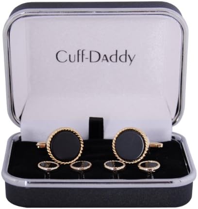 Cuff-Daddy Ribbed Tuxedo Cufflinks & Studs Formal Set Unique Designed French Cuff Links Mens Wedding Business for- 5/8" Cufflinks and 3/8" Studs - Image 3