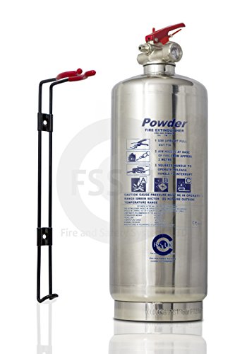 Chrome Silver Finish FSS UK Plus 2 KG ABC Dry Powder FIRE Extinguisher. CE Marked. Ideal for Homes Kitchen Workplace Offices Cars Vans Boats Warehouses GARAGES Hotels Restaurants
