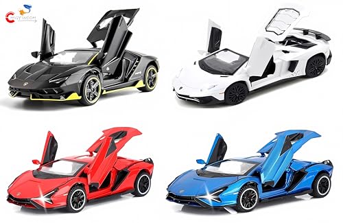Image of Lamborghini Car Toy | 1:32 Scale Die-cast Metal | Pull Back Action Toy Vehicles with Openable Doors Light and Sound Toy Car for Kids | Miniature Collectible Model Car | Best Gift for Boys